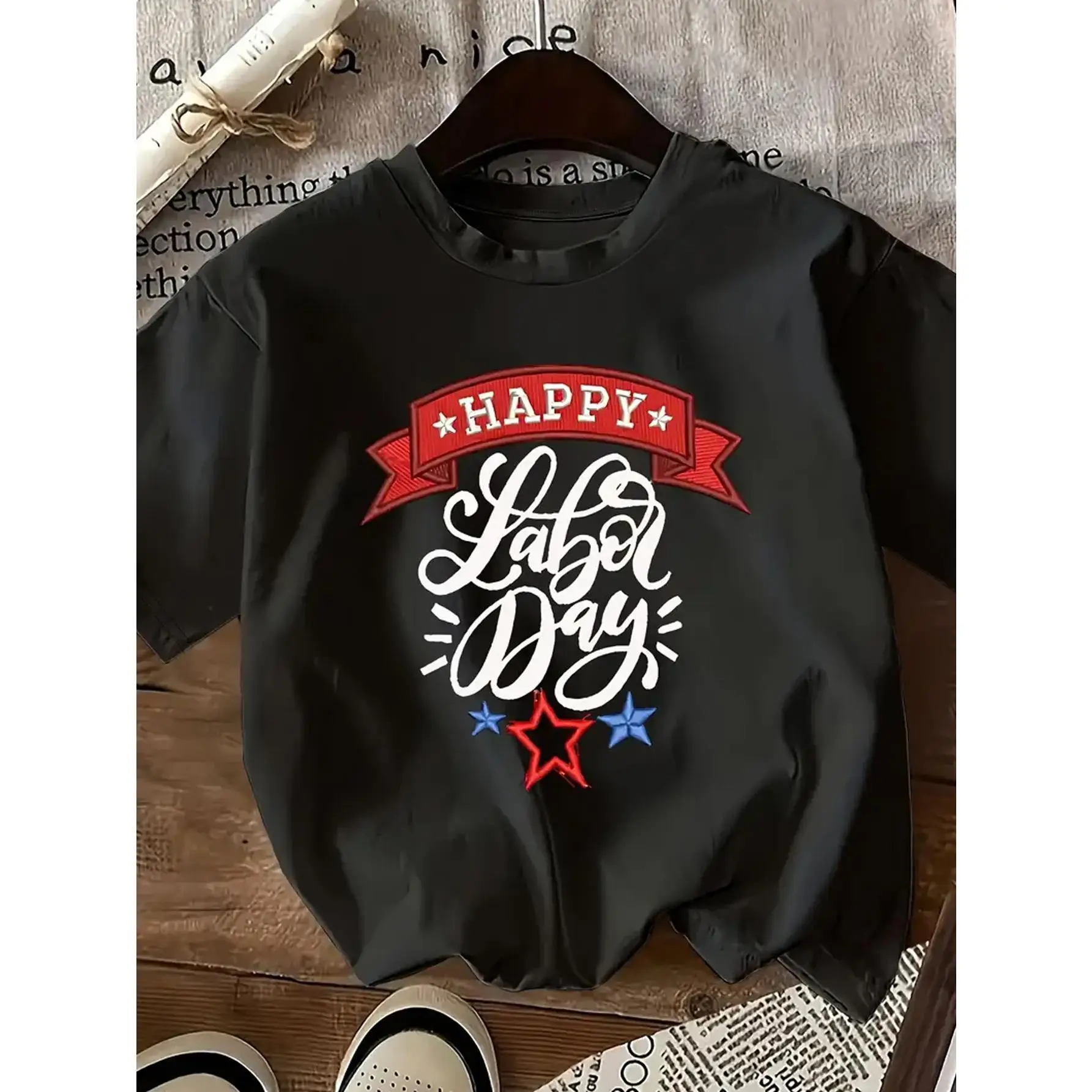 

Men Women Happy Labor Day T-Shirt Festive Celebration Pullover Casual Holiday Short Sleeve Top Worker Appreciation Gift