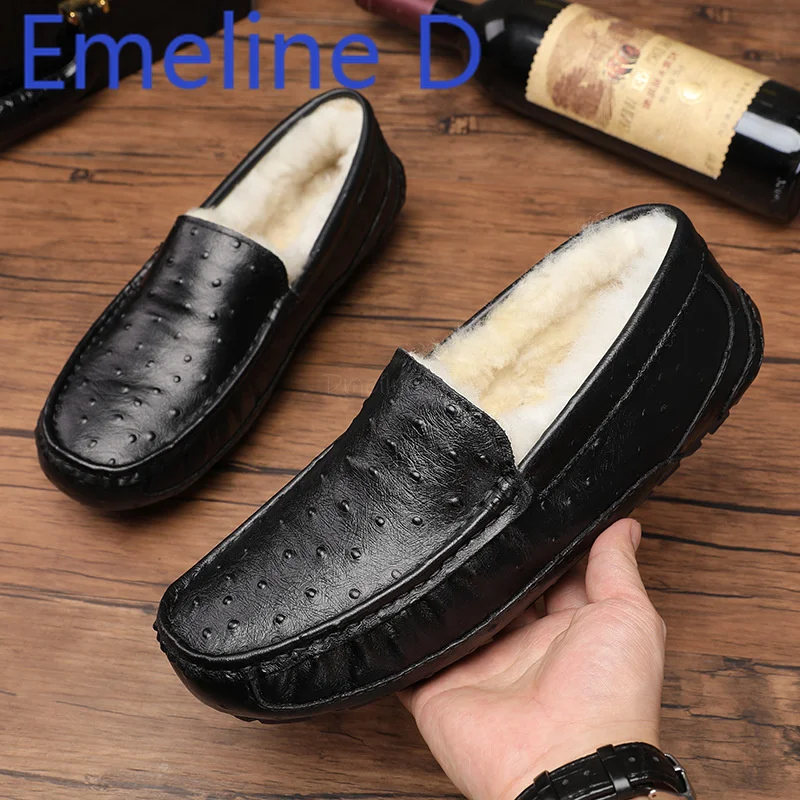 

Men's Cotton Shoes Sheepskin and Wool Integrated Snake Pattern, Winter Warmth Flat Bottom Home Office Trendy Casual Shoes