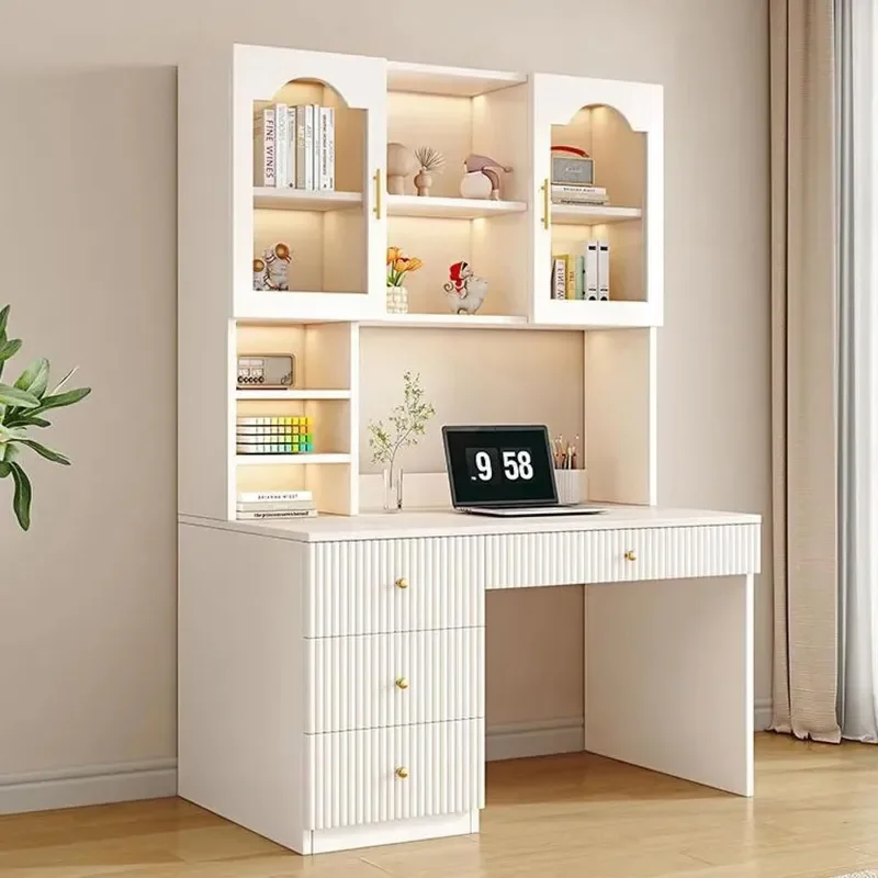 for 2025 Hot Selling Custom Family Desk with Bookshelf US Standard Socket Keyboard Holder and File Drawer