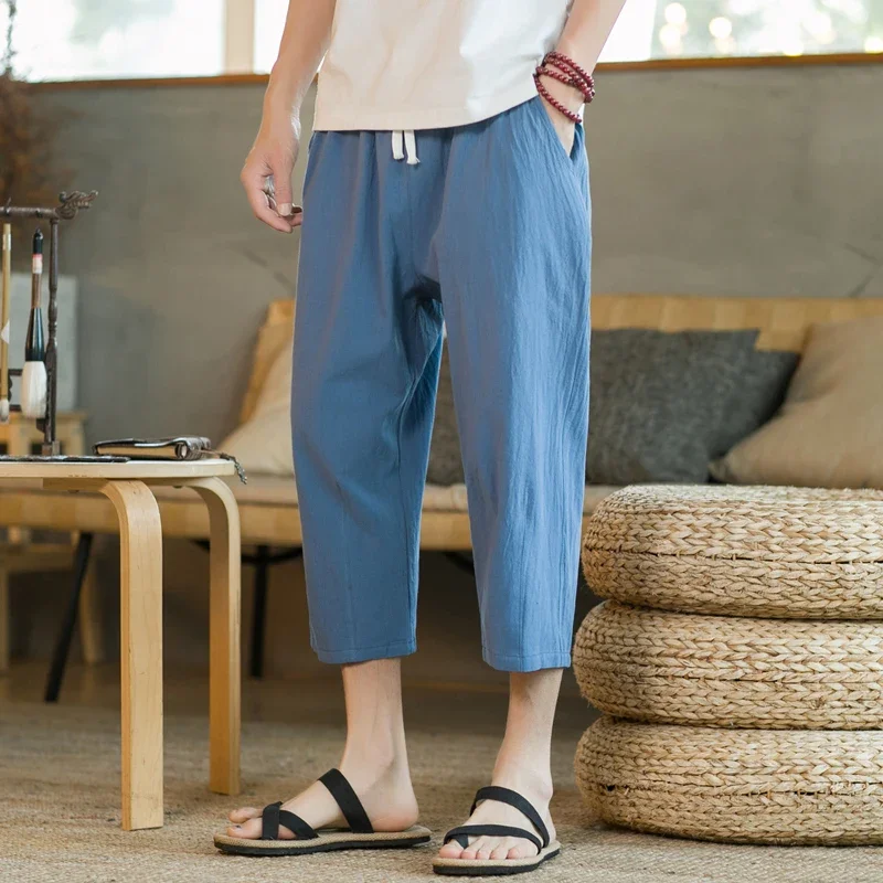 

Summer Men's Trousers Cotton Fashion Casual Pants Loose Shorts Straight Pants Streetwear