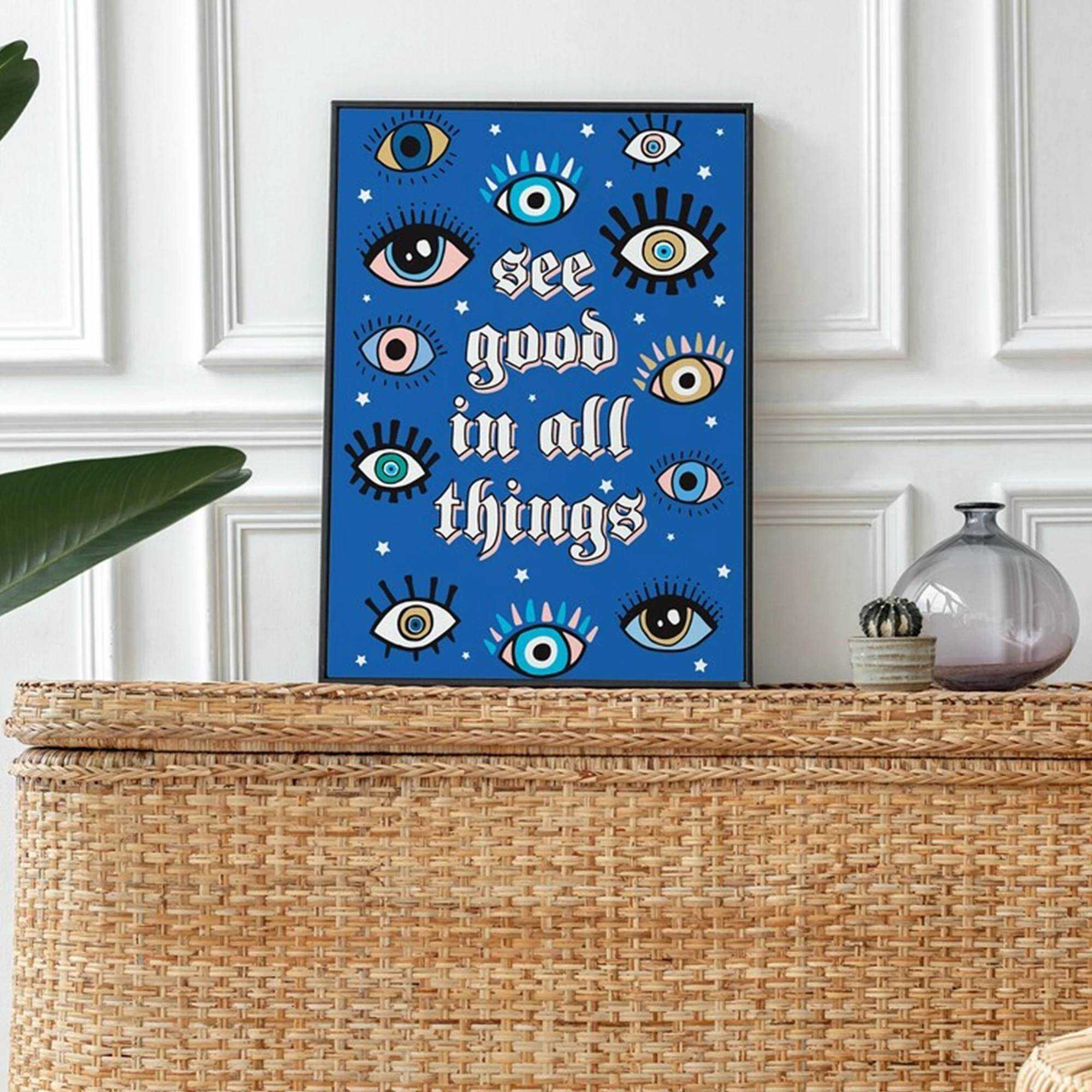 Modern Jewish Evil Eye See Good In All Things Wall Art Print Canvas Painting Poster Picture For Living Room,Bedroom Home Decor