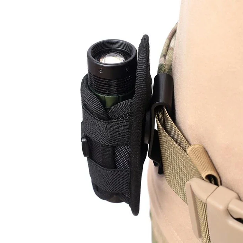 Molle tático caça náilon lanterna saco 360 graus rotativo ao ar livre capa coldre lanterna caso portátil flash