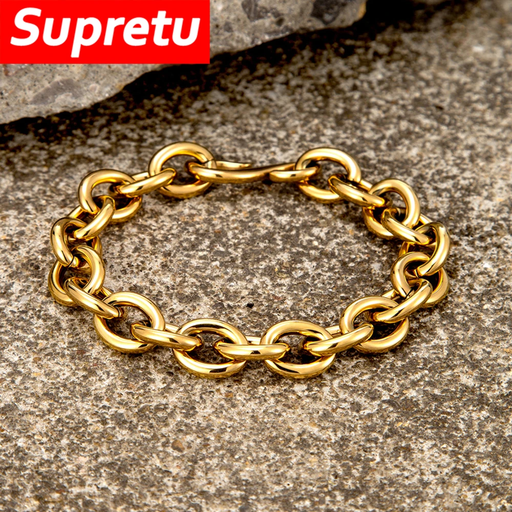 سوار مطلي بالذهب 18K للرجال والنساء ، الفولاذ المقاوم للصدأ ، سلسلة الكوبية الذهبية ، معصمه الإبداعية ، فتاة الإسورة ، حلية المجوهرات العصرية