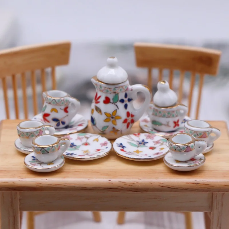 Doll House Mini Simulation Ceramic Tea Set Decoration BJD Doll House Furniture Accessories