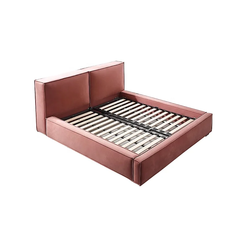 Modern minimalist pink bedroom hotel sofa bed frame double bed