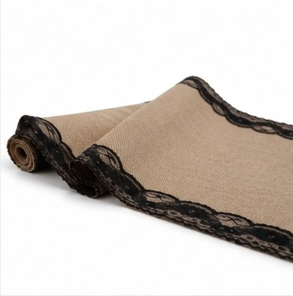 275x30cm Burlap Table Runner with Lace Edging Rustic Linen Dining Table Decor for Wedding Shower Christmas Party Buffet