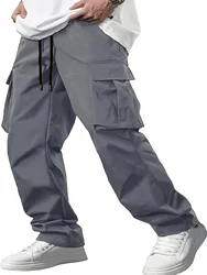 2024 Amazon Summer New Men's Work Pants European and American Independent Station Drawstring Multi Pocket Casual Pants