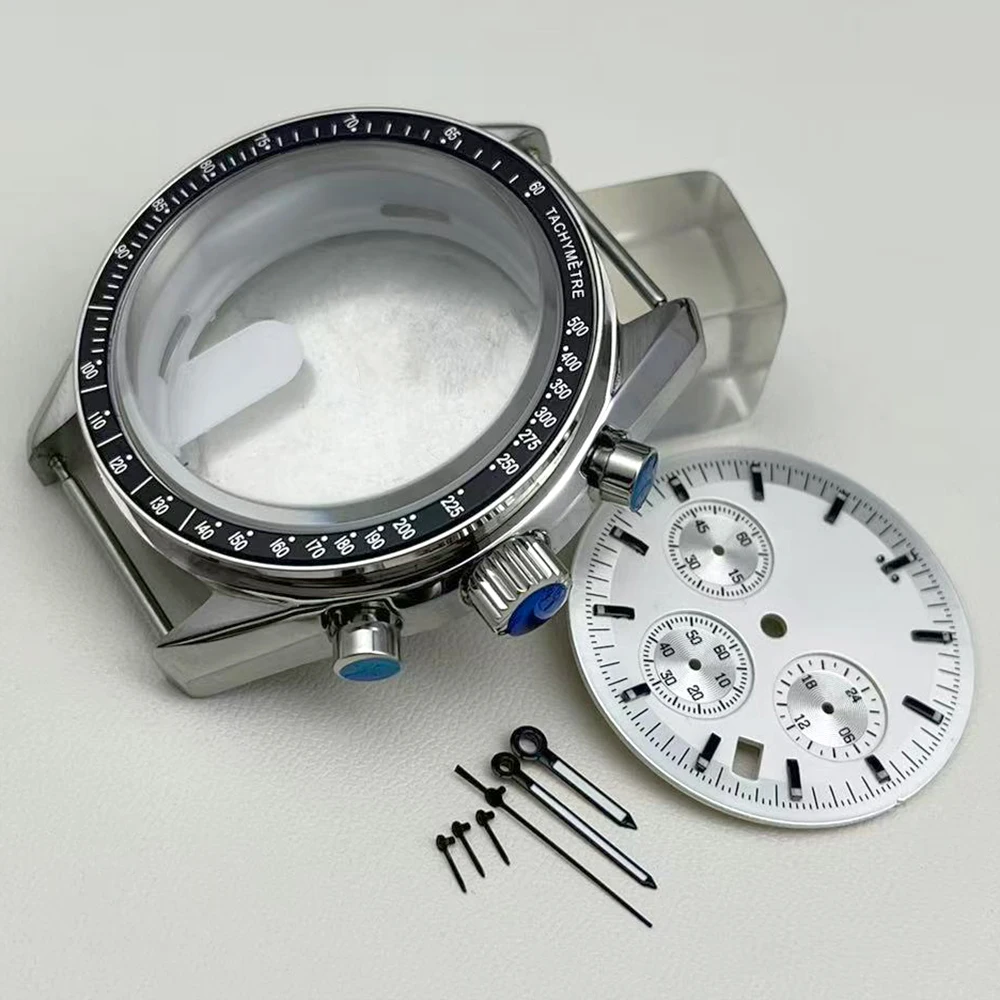 Stainless steel men's quartz watch case 39.7mm, 32.4mm luminous dial hands and multi-functional bezel watch accessories