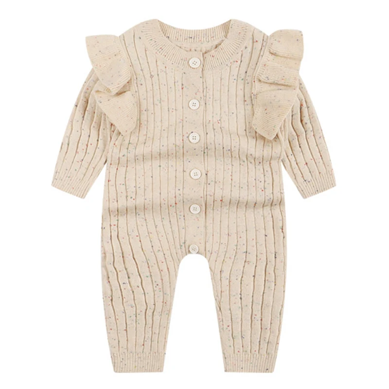 Baby 0-24M Winter Fall Baby Romper Newborn Infant Baby Boy Girl Knit Clothes Warm Long Sleeve Ruffle Jumpsuit Soft Kint Clothing