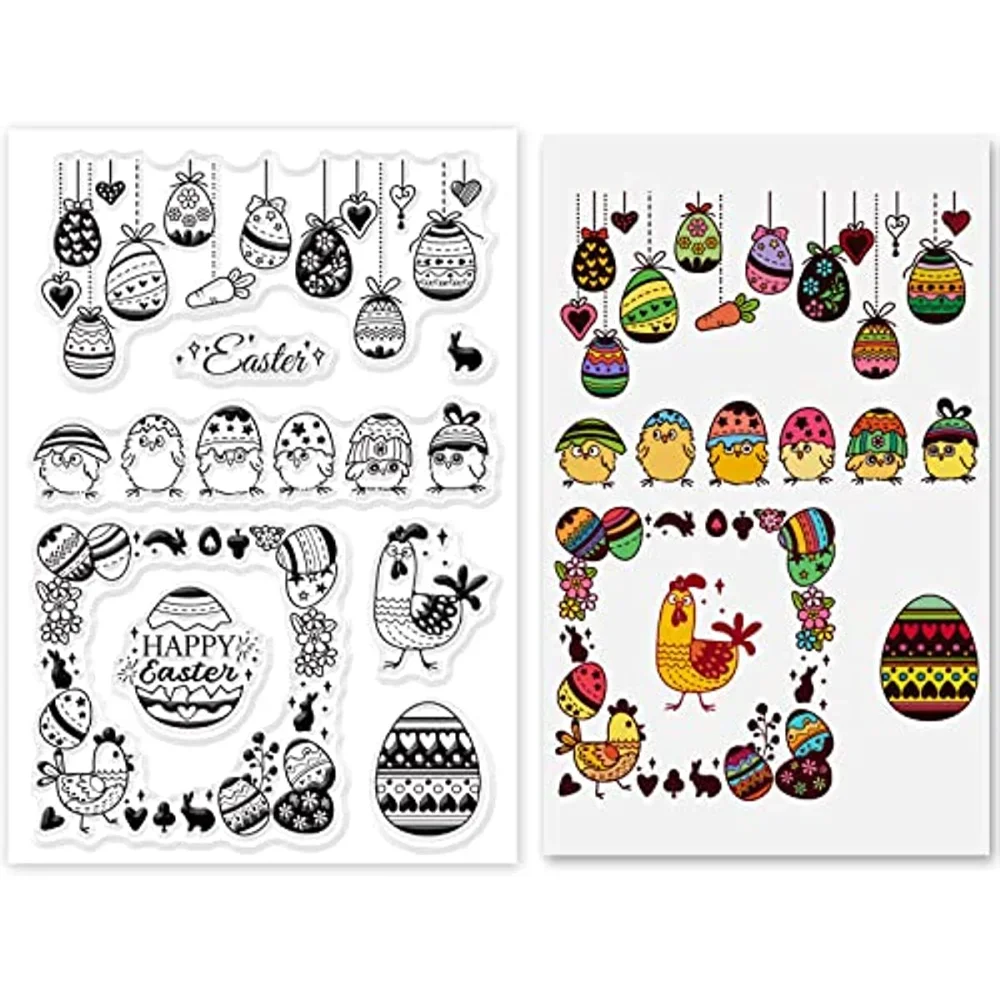 Easter Eggs Silicone Clear Stamps Chicken Transparent Stamps for Cards Making DIY Scrapbooking Photo Album Decoration Craft