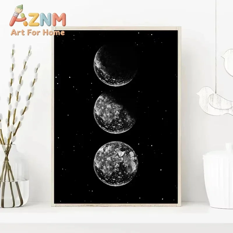 1pc Black and White Moon Phase Aesthetic Poster Minimalist Classic Moon Wall Art Mural Printed Canvas Home Room Cafe Decor