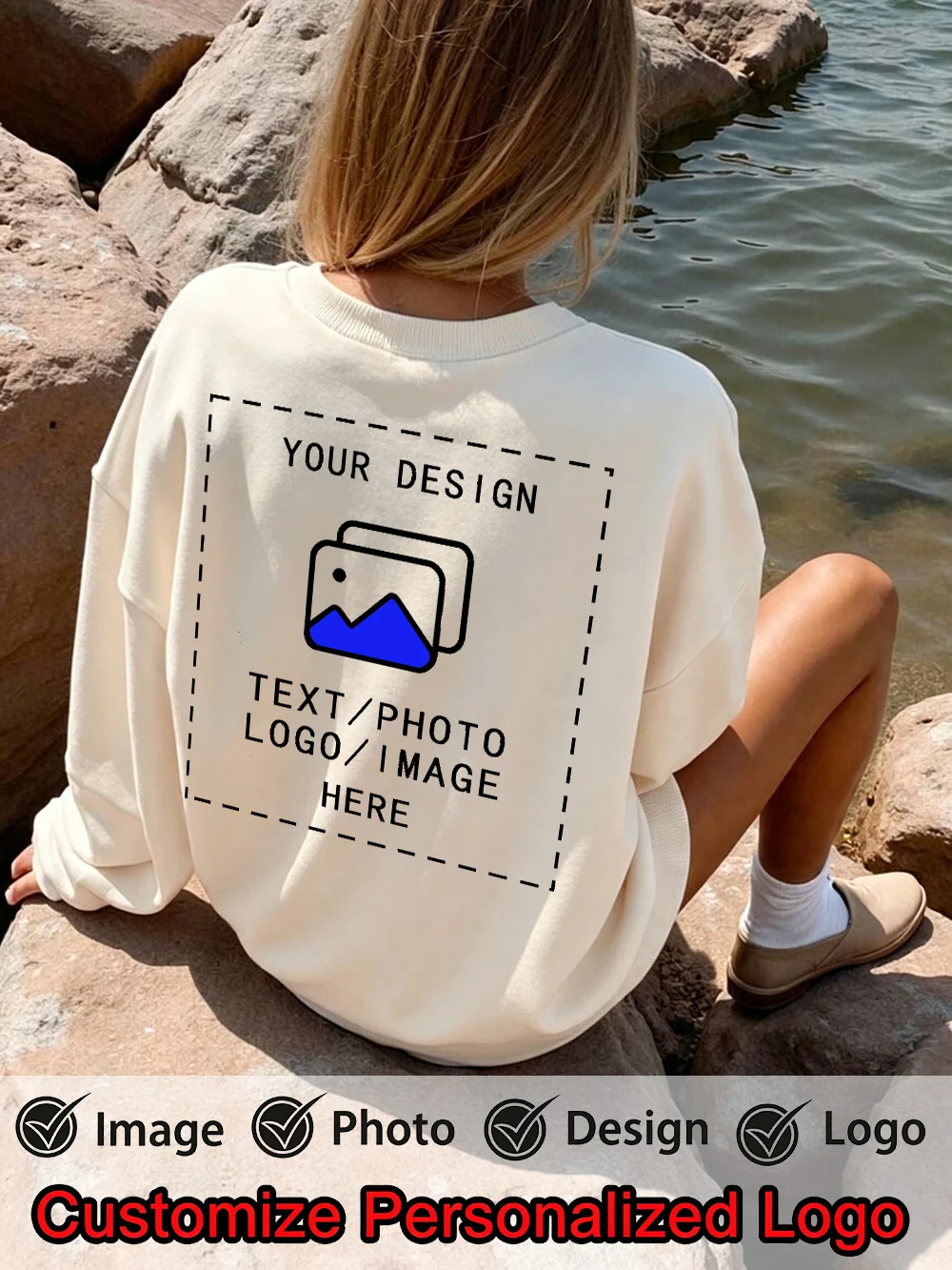 Womens Customize Sweatshirts Sporty Loose Tops Autumn Casual Fleece Hoodies DIY Your Logo/Graphic Pullovers Basic Woman Clothes