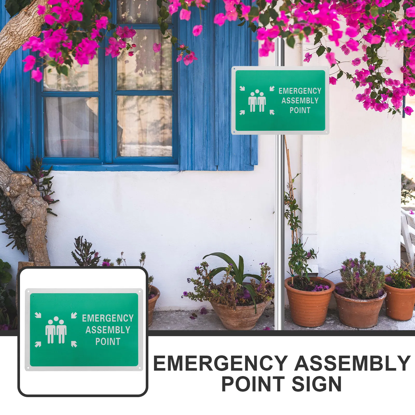 Emergency Assembly Point Sign Weatherproof Aluminum Safety Sign for School Factory Shopping Mall Warning Signs