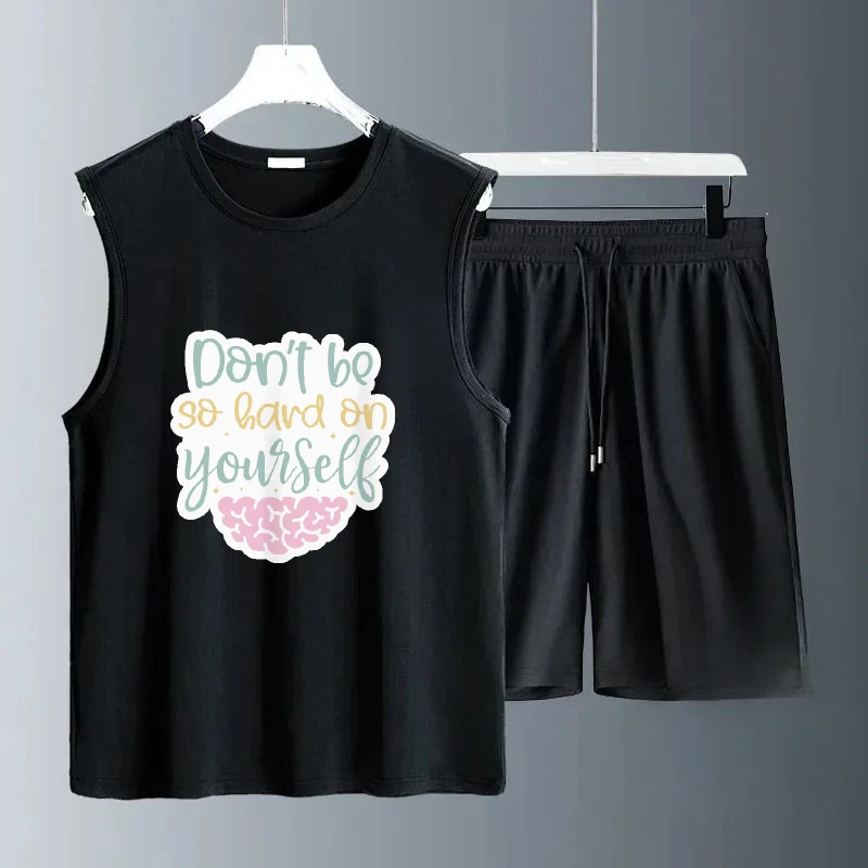 

2025 Casual Thin Men's Set with Vest Lightweight Summer Outfit Breathable Fabric Comfort Fit Fashion Sports Tshirts+shorts set