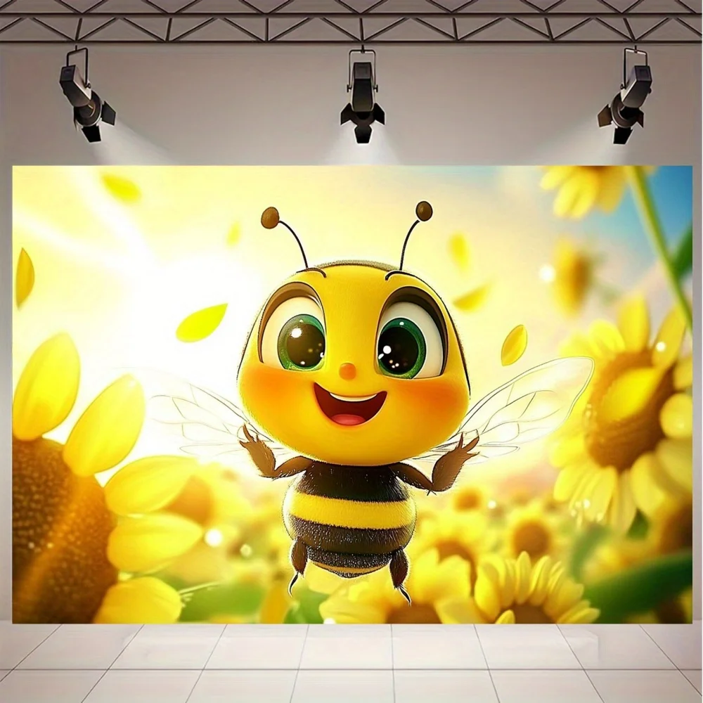 

1, ткань для фона милой маленькой пчелы с ярко-желтым мультяшным пчелкой и рисунком подсолнечника, баннер для вечеринки