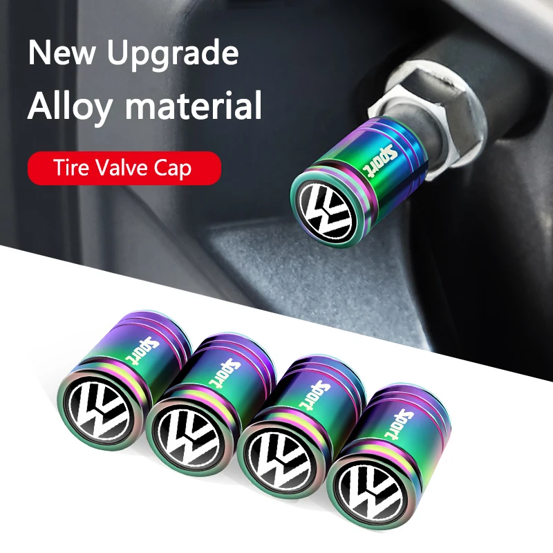 4pcs Car Wheel Tire Valve Caps Tyre Rim Stem Cover Airdust For Volkswagen VW RLine R Golf Amarok T5 ID3 Tiguan GTI Car Accessory