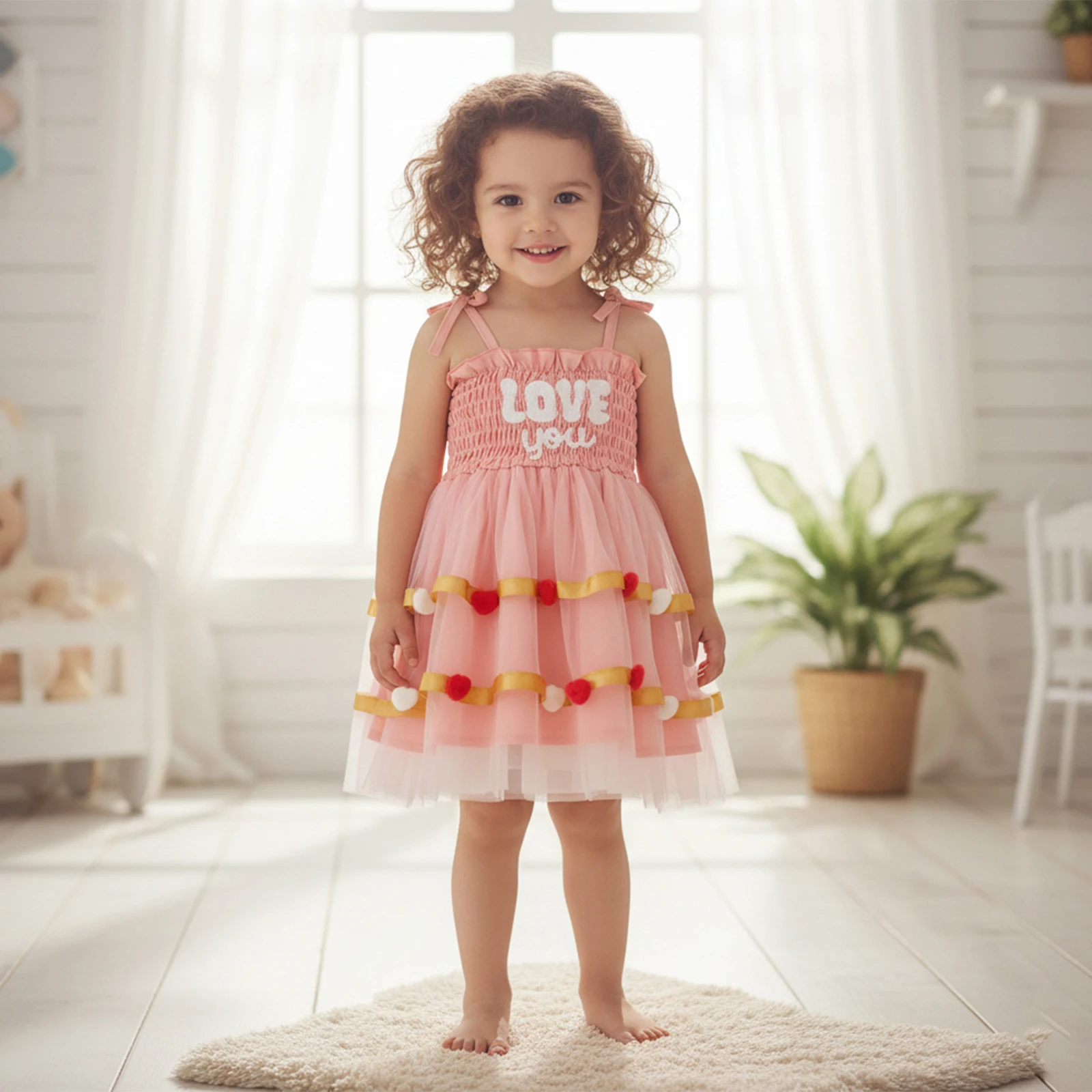 فستان صيفي للفتيات الصغيرات بدون أكمام بحزام ربطة عنق فستان على شكل حرف A للأطفال الصغار ذو طبقات