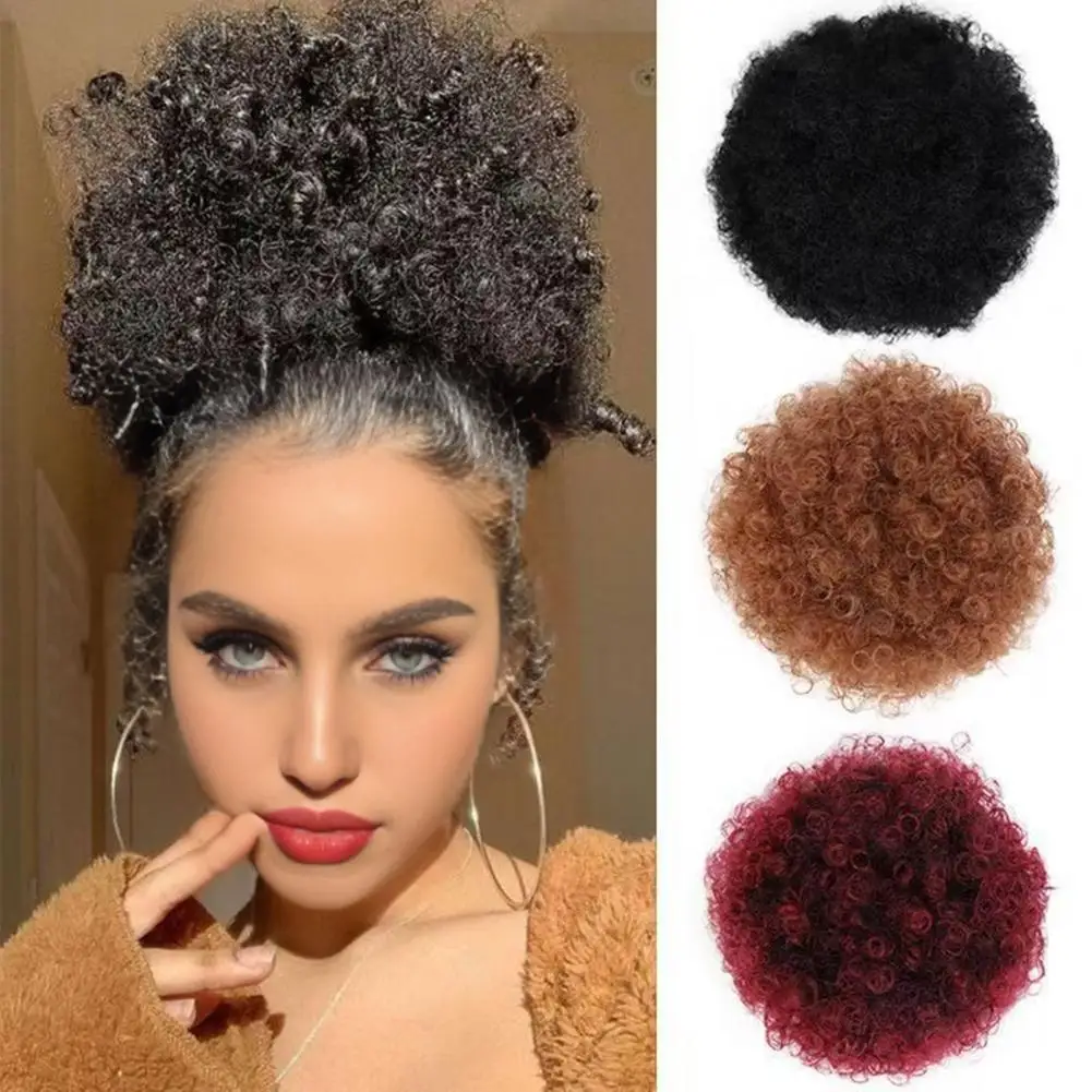 

Short Afro Curly Bun Afro Puff Drawstring Ponytail Extension Afro Curly Short Extension Synthetic Kinky Bun Hairpiece Inner Net