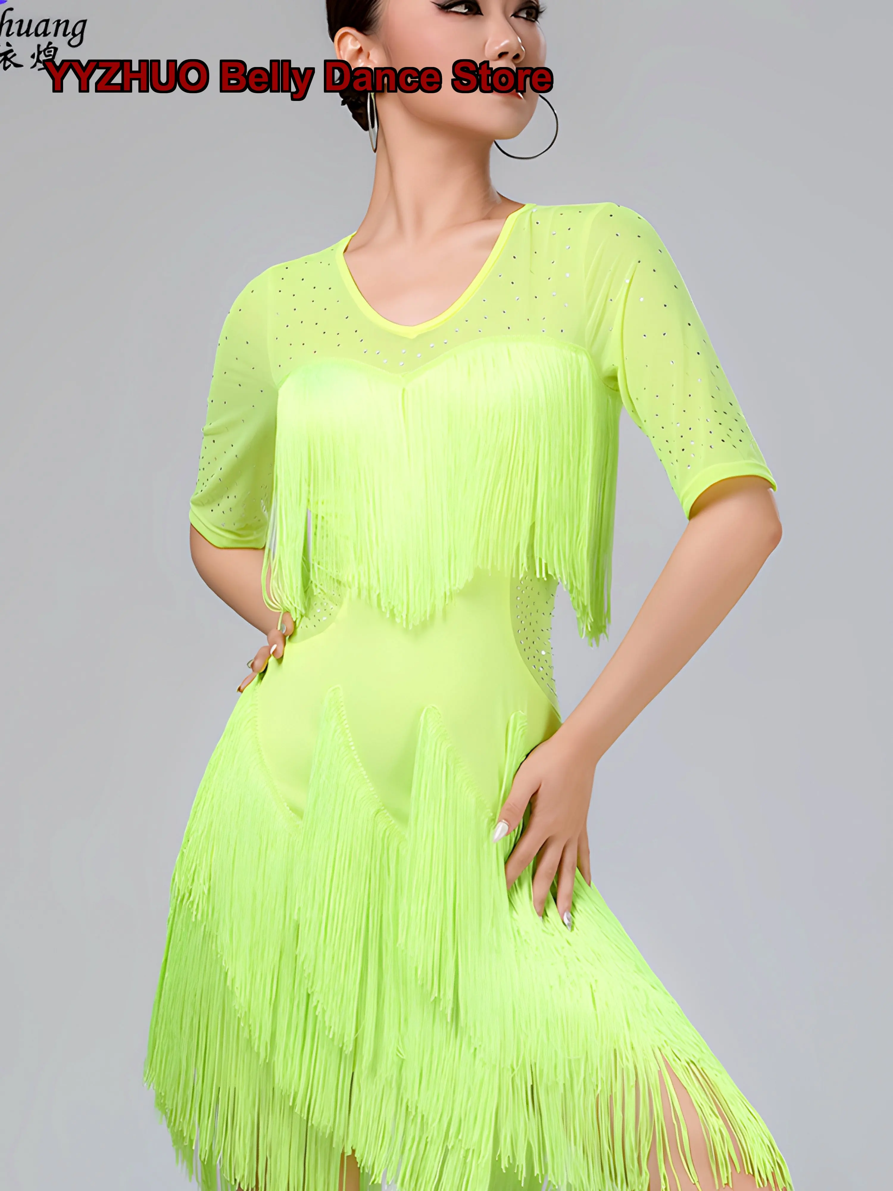 Adult Women's Latin Competition Rumba Performance Dress with Fringe for Group Performances 2025