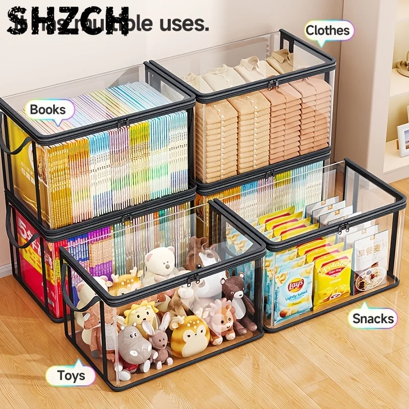 Foldable and Visual Windows: Durable Rectangular Storage Boxes for Toys, Stationery, Books, School Supplies, Snacks, and More.