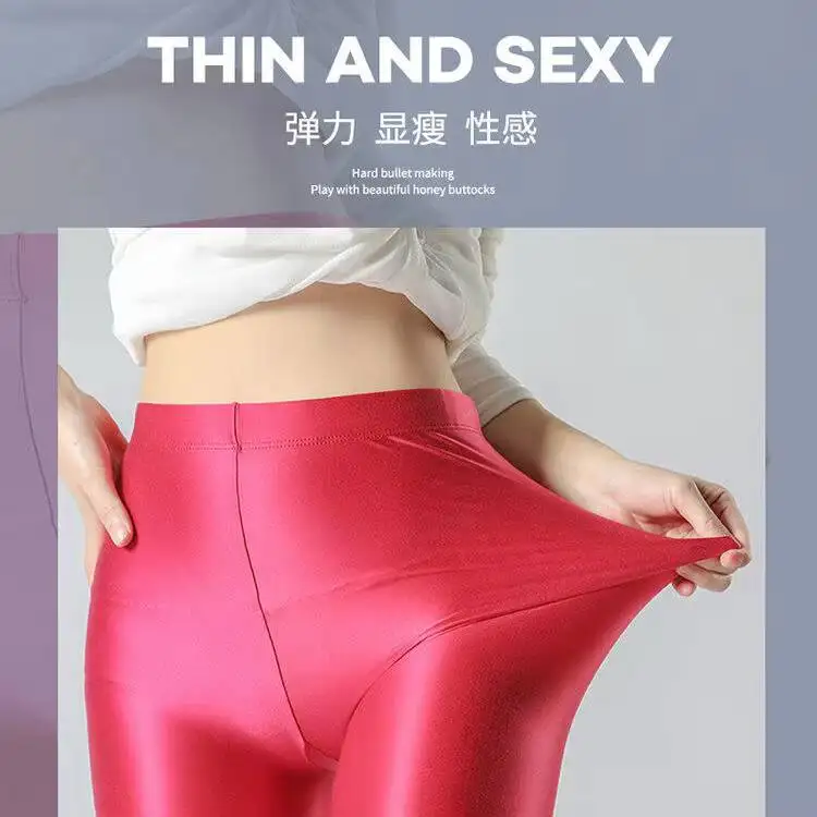 اليابانية الحرير بريق طماق النساء لامعة جوارب طويلة عالية الخصر الرياضة اليوغا السراويل النساء التماس الجوارب #4