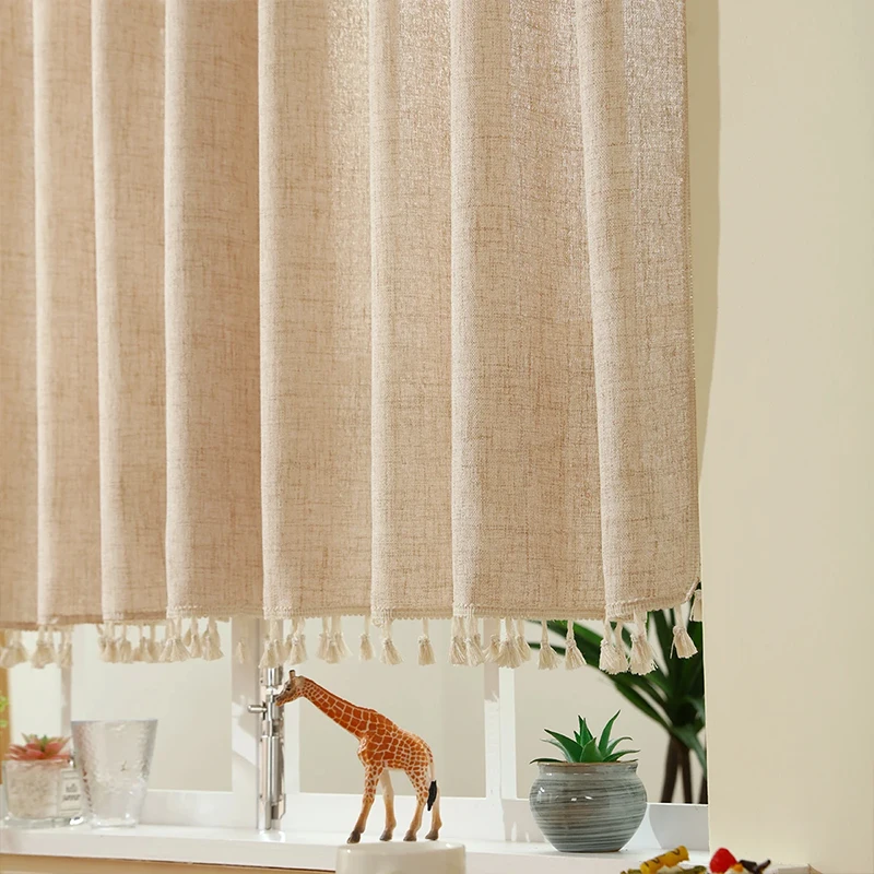 Japanese Thickened Linen Fringe Edge Gauze Curtain Suitable for Decorating Living Rooms Bedrooms Balconies Bay Windows 1/2pcs