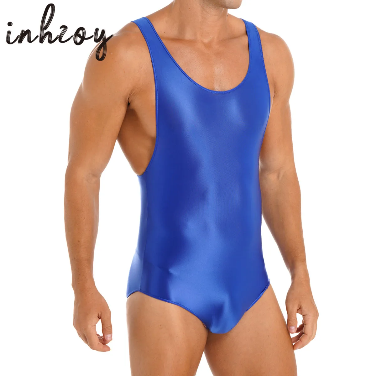 Mens Oil Glossy High Cut Thong Leotard Bodysuit Bodystocking One-piece Makini Bodysuit Leotard Singlet Underwear Swimmsuit