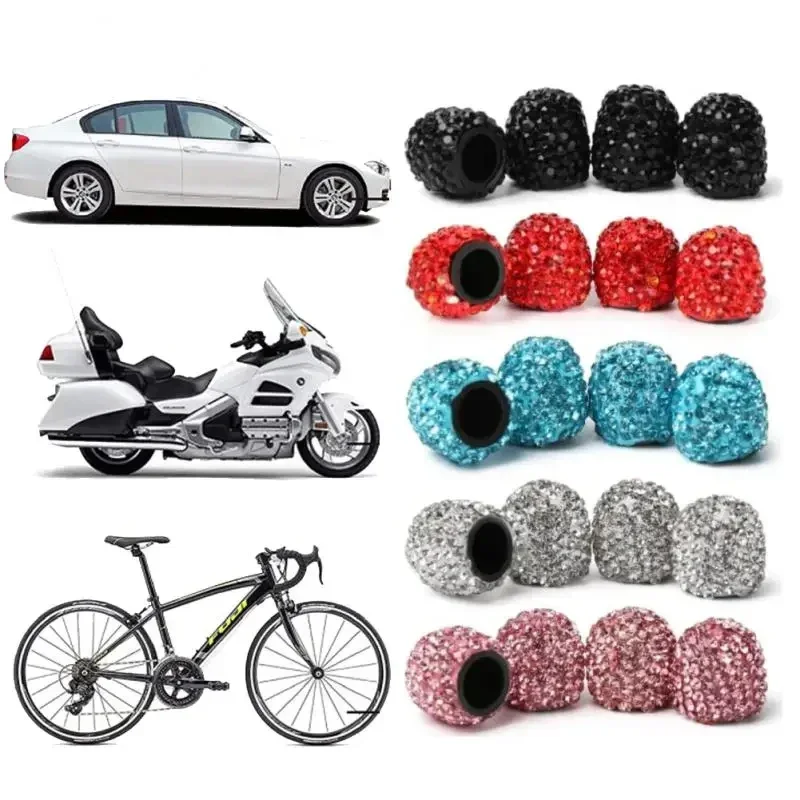 

4pcs Diamond Crystal Car Tire Valve Caps Shining Dust-proof Wheel Valve Cover Vehicle Bling Valve Cap Car Styling Accessories