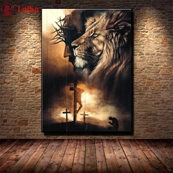 다이아몬드 자수 모자이크 홈 데코 그림, 경전 예수 그리스도, 유다 전사 사자, 5d 크로스 스티치
