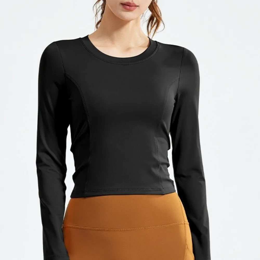 Ruffled Fit Back Drawstring Sportswear Long Sleeve Elastic Fitness Yoga Top with Chest Pad Breathable Pilates Yoga Shirts Female