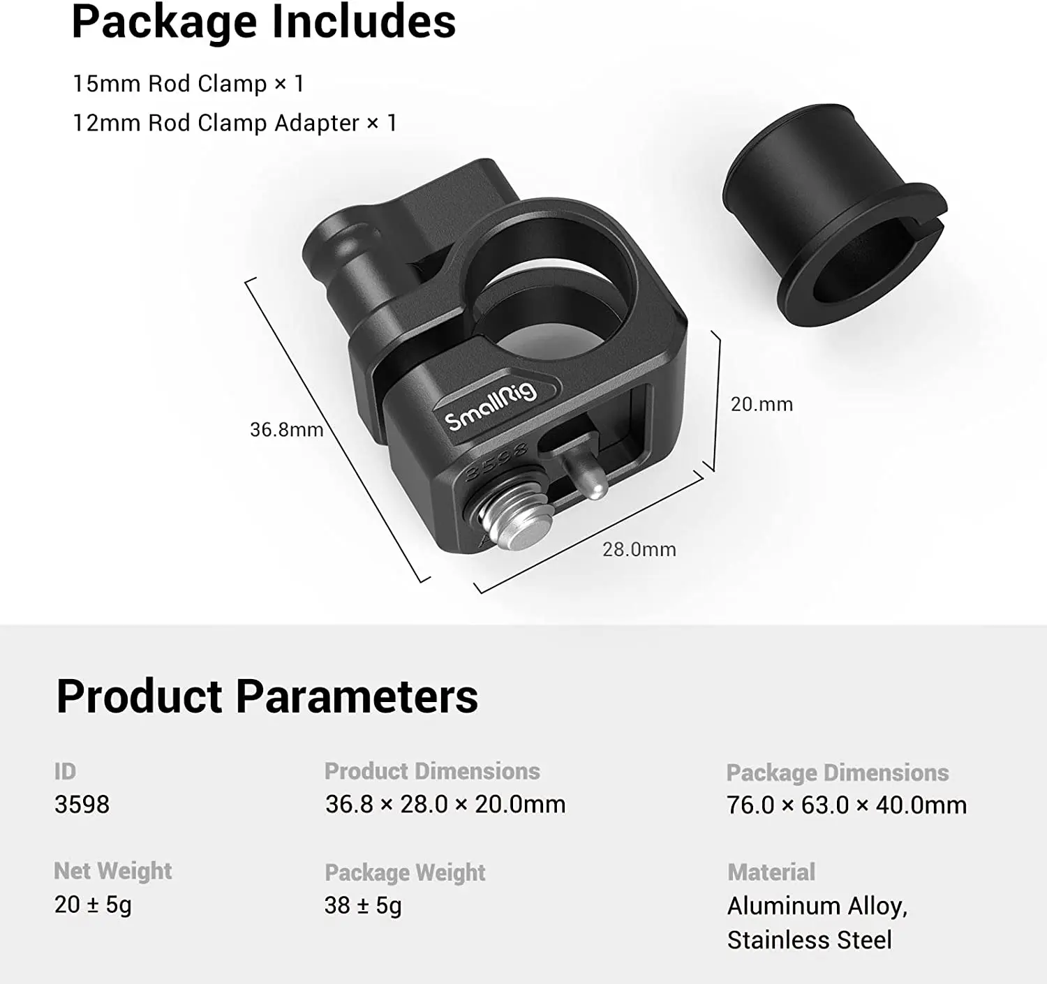 SmallRig 12mm/15mm Single Rod Clamp For SmallRig Cage To Provide a Follow Focus Solution Compatible with 12mm and 15mm Rod 3598