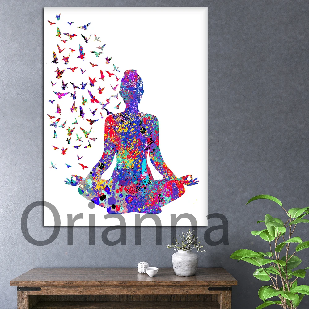 

Yoga Meditation Watercolor Prints Woman In Yoga Position Posters Yoga Art Spiritual Art Yoga Wall Art Canvas Painting Home Decor