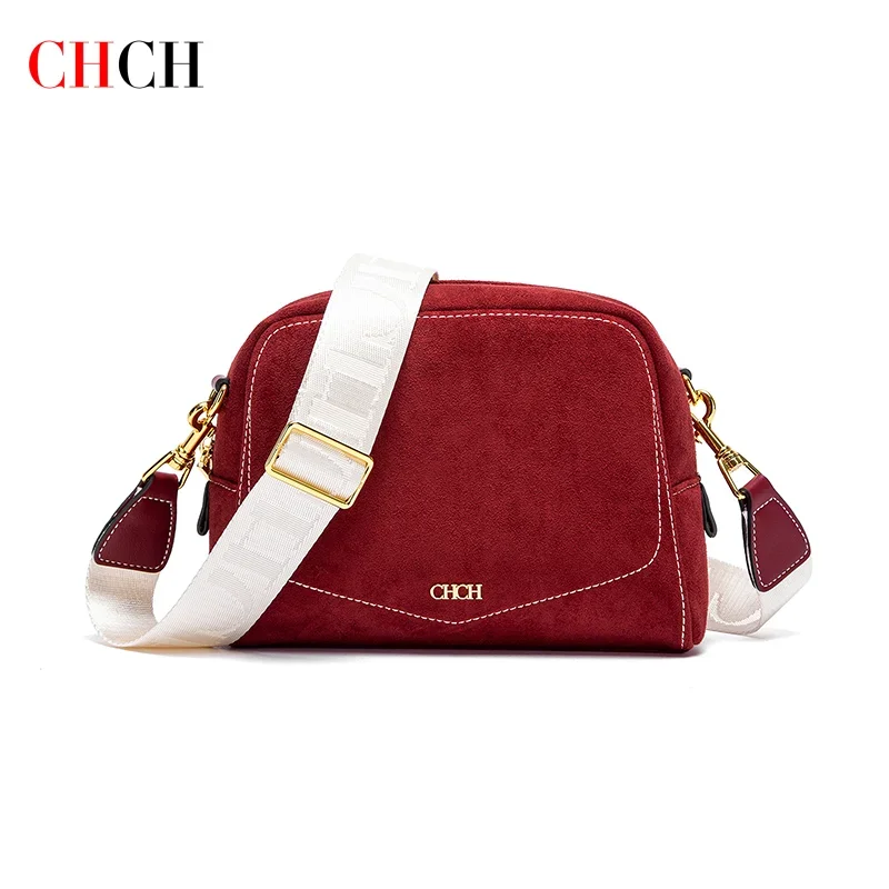 2025 CHCH Women's Crossbody Bag Autumn/Winter Collection Anti Velvet Square Bag Wine Red Shoulder Bag Christmas Gift