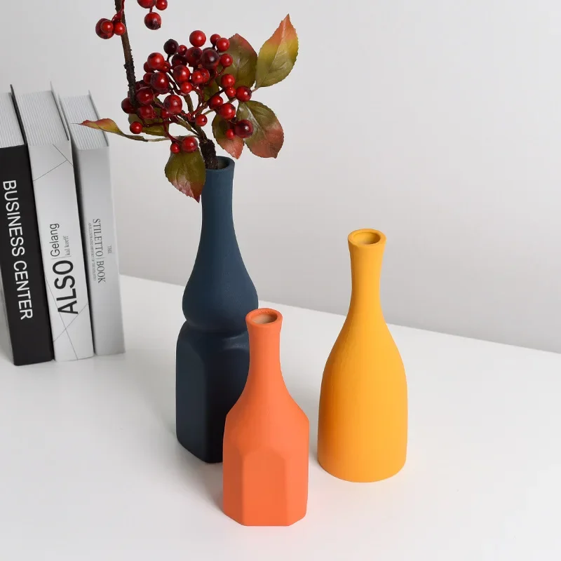Modern Soft Decoration Ceramic Vase Morandi Home Decoration Living  Cabinet Ornament Small Mouth Flower Arrangement Hydroponics