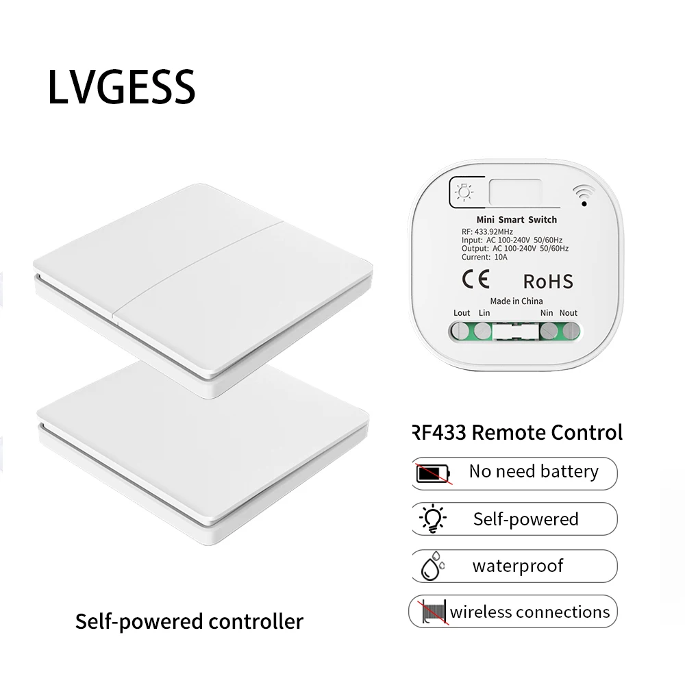 Switch Wireless Remote Controller Waterproof Self-powered Wall Panel Push Button Home Improvement Retrofit Light Switches