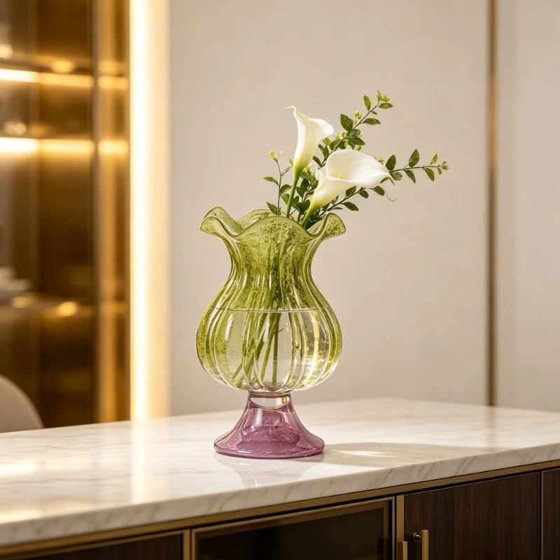 Glazed vase high-end porch chest art flower ware living room soft glass high-foot ornament