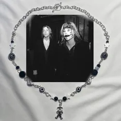 Garden black and white beaded choker necklace jester charm dice handmade