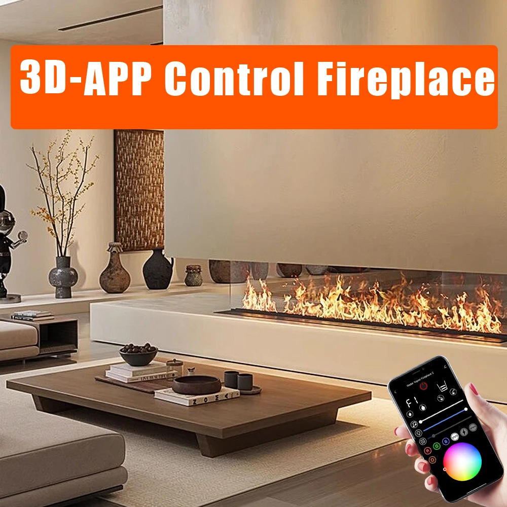 Colorful Fire Electric Water Vapor Fireplace APP Control Realistic Atomized Flame Remote Control Steam Fireplace