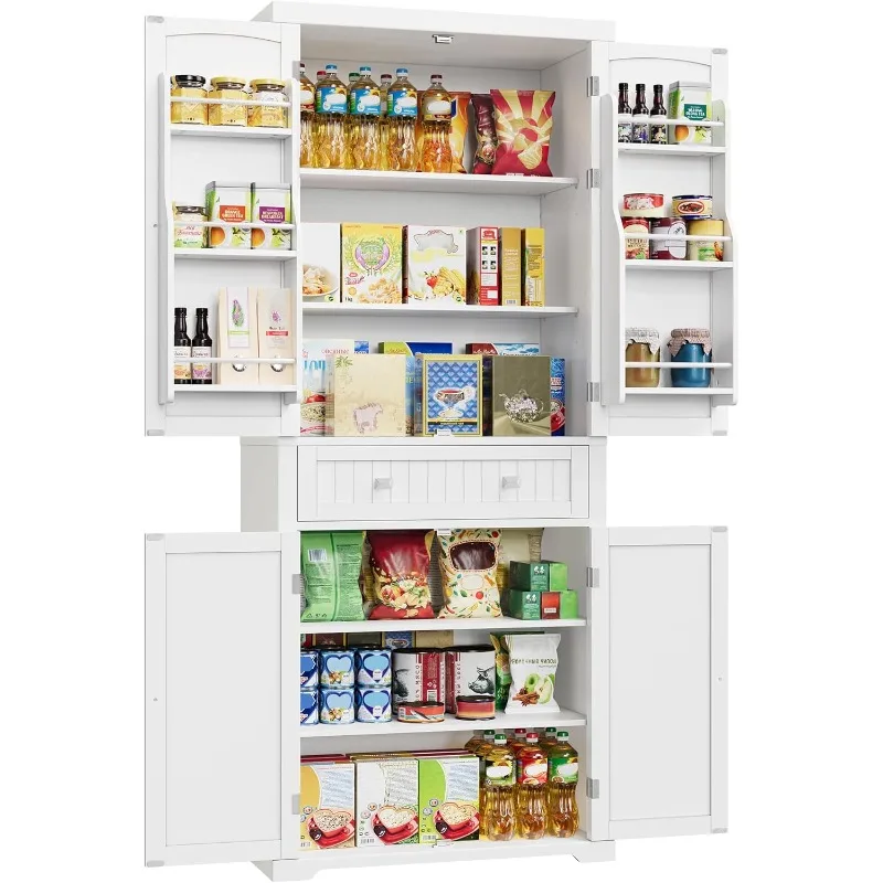 

Pantry Cabinet, 71.7-Inch High Freestanding Tall Cupboard Storage Cabinet with a Drawer, 2 Cabinets, 4 Adjustable Shelves