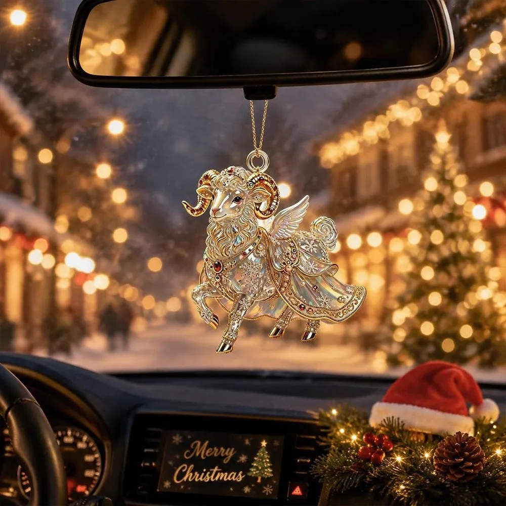 New 2D Flat Goat Hanging Ornament Shining Angel Wings Animal Hanging Decoration Acrylic Simulation Goat Pendant Bag Charms