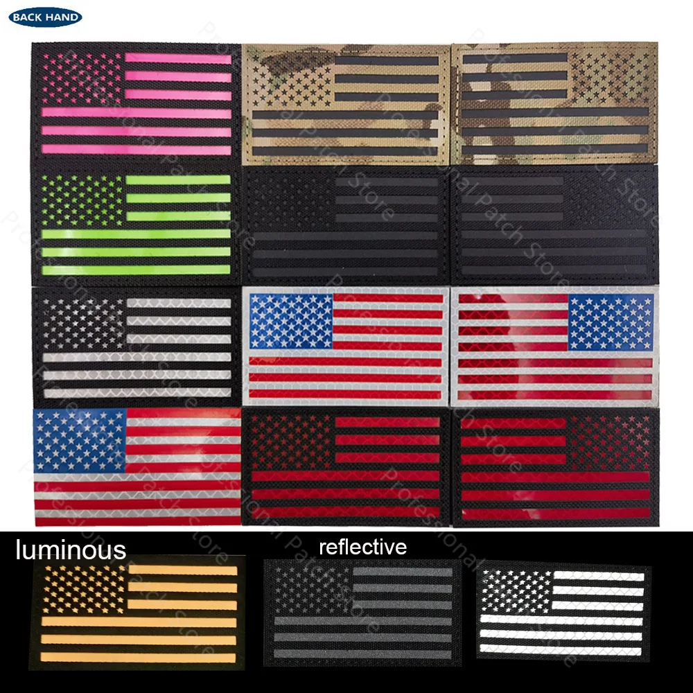 Infrared IR Reflective Flag Patches American United States US Large Flag Tactical Military Blue Line Patch Biker Stripes badges