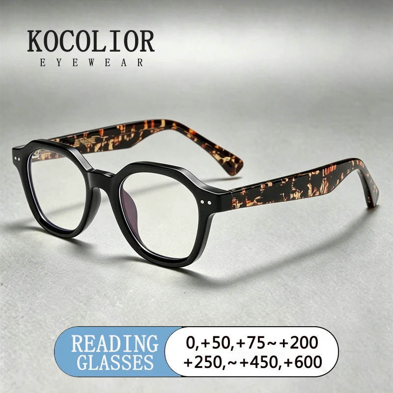 KOCOLIOR Classic Vintage Acetate Reading Glasses Men Women Anti Blue Light Transparent Lens Ellipse Presbyopic Eyeglasses 0~+6.0