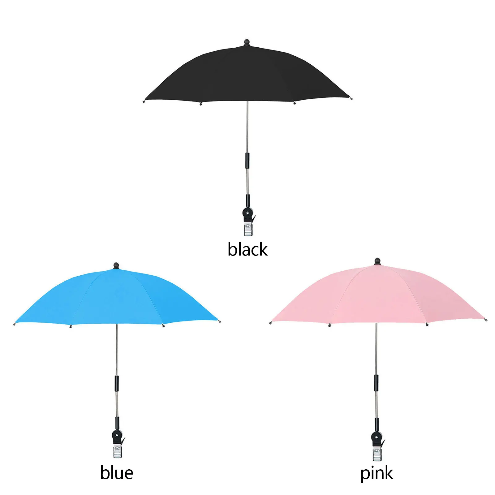 360° Adjustable Umbrella With Clamp Baby Stroller Accessories Outdoor Universal 3 Colors Sunshade To Strengthen Umbrellas