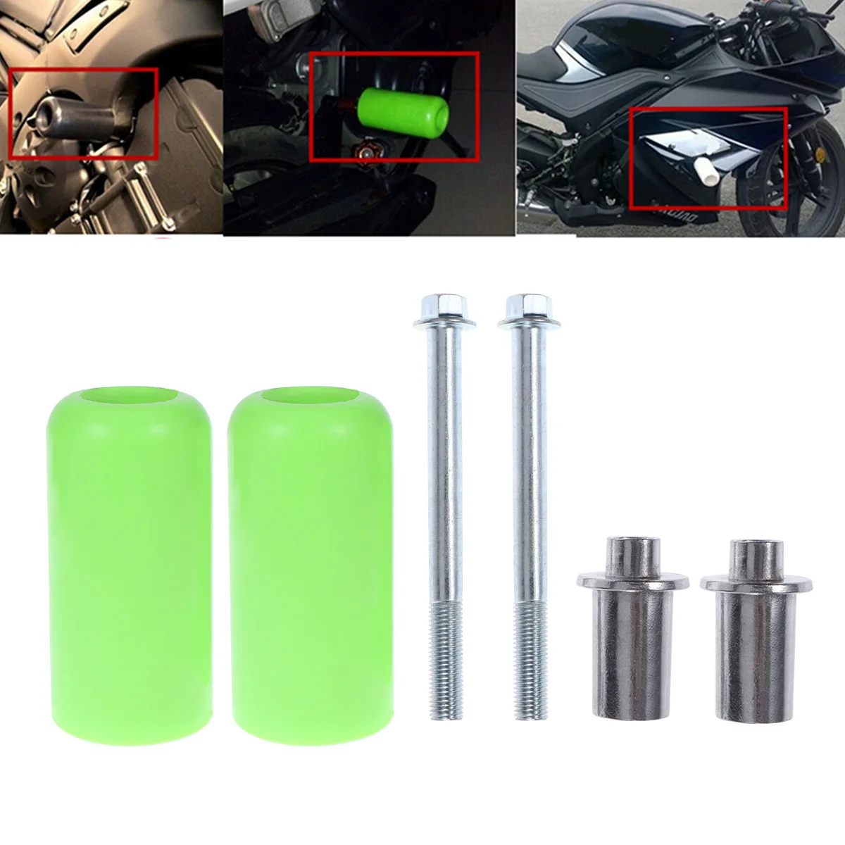

2PCS Motorcycle Body Frame Sliders Falling Protection Kit Anti Crash Stick Left and Right Sides for Motorbike (Green)