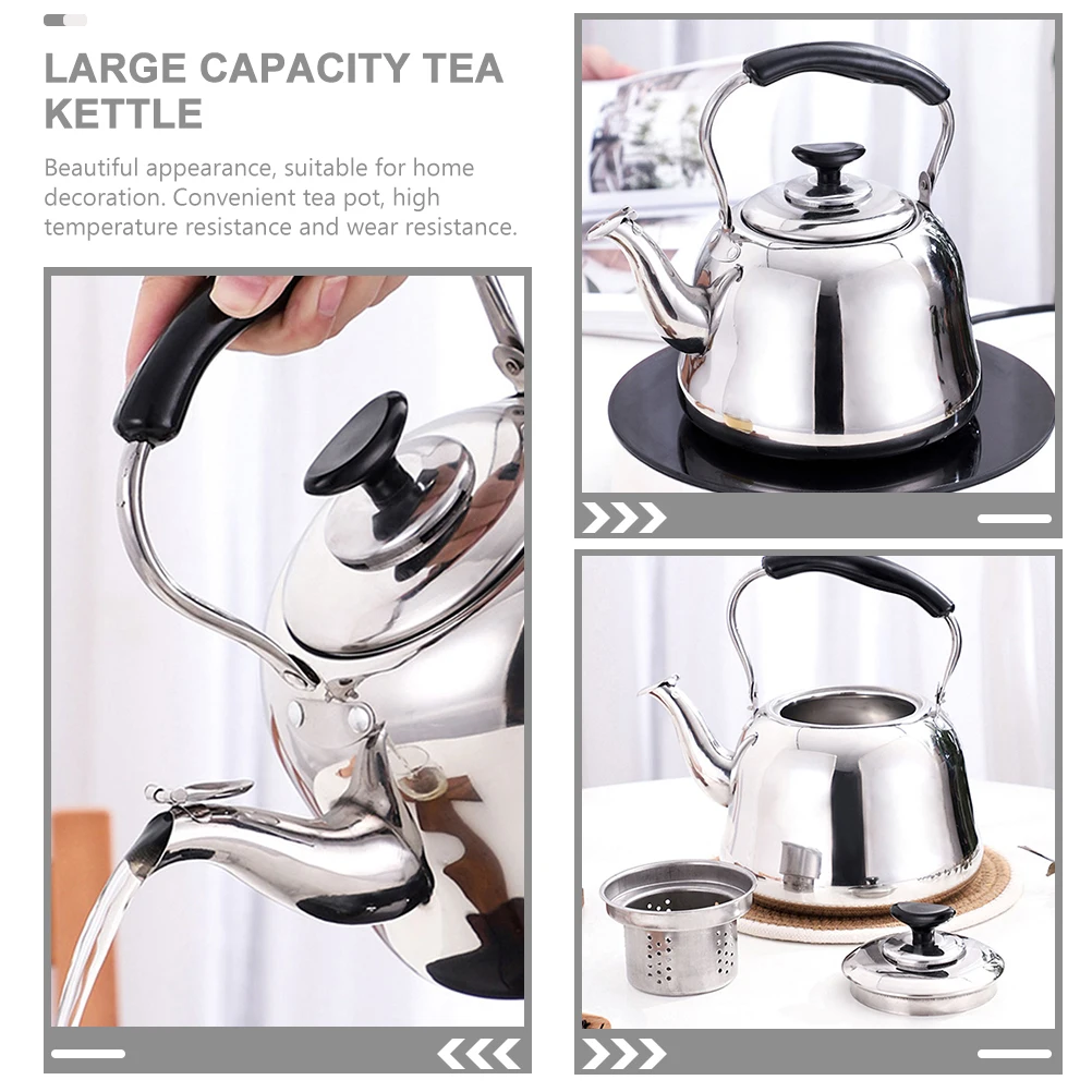 

Large Capacity Stainless Steel Kettle with Strainer Stovetop Water Boiler Heat Resistant Easy Cleaning