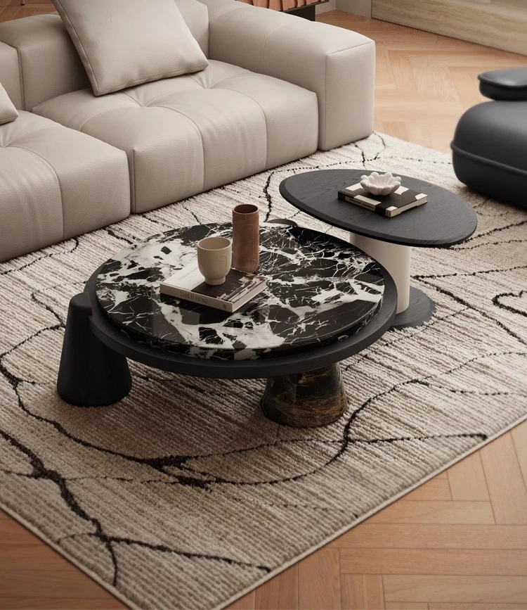 

Italian Style Light Luxury Marble Round Coffee Table Modern Minimalist Black Coffee Table