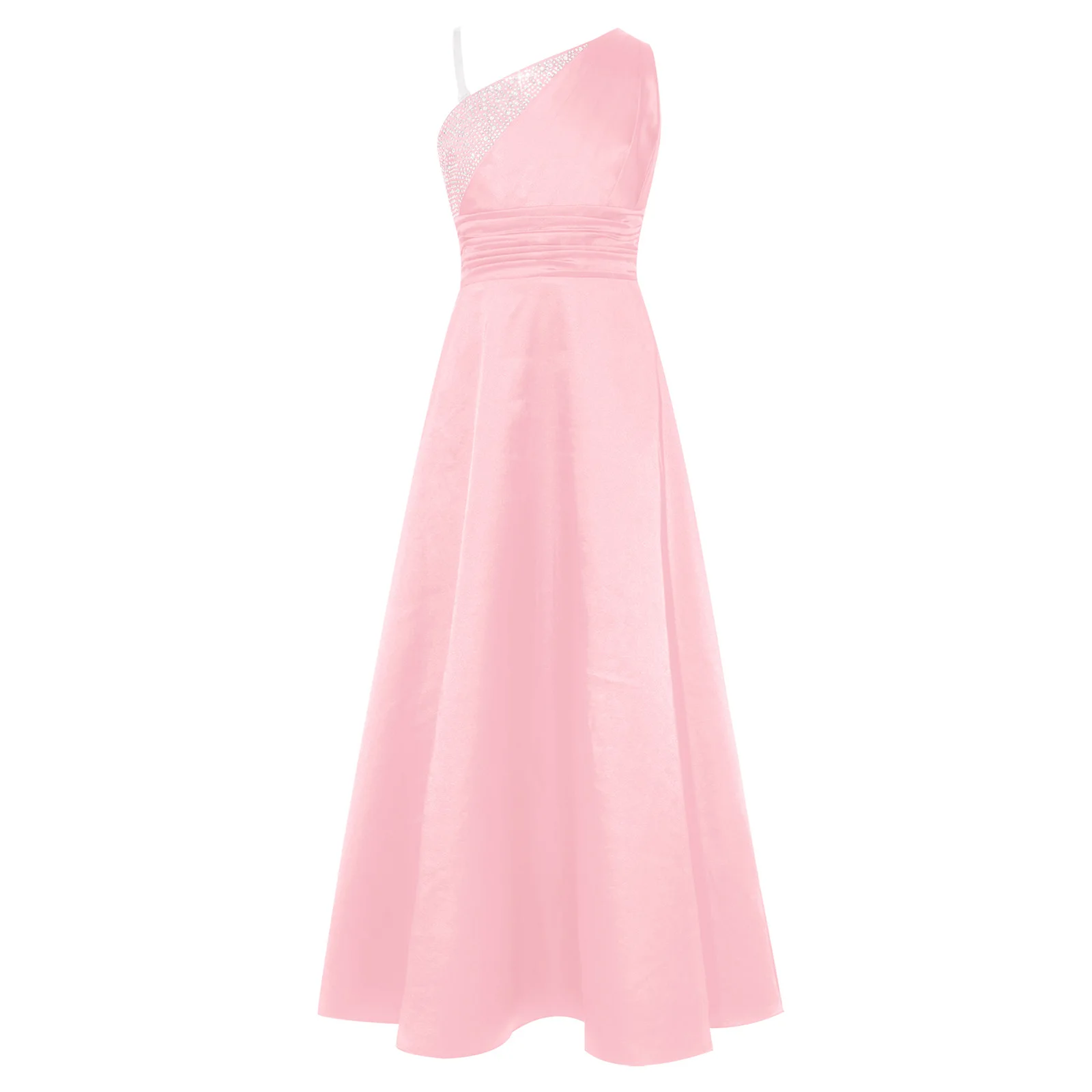Kids Girls One Shoulder Satin Party Gown Sleeveless Flower Girl Maxi Dress for Pageant Birthday Wedding First Communion Dresses
