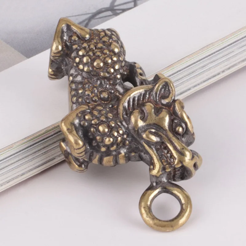 Brass Solid Distressed KIRIN Car Key Ring Pendant Auspicious Beast Small Copper Ware Pendant Stall
