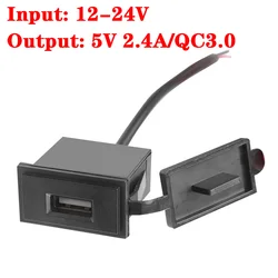 12V-24V Single USB Car Charger Socket 5V 2.4A Power Adapter Square Shape Waterproof USB A Charging Port Connector