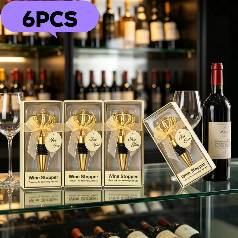 6pcs Crown Shaped Wine Stoppers Birthday Party Favors Wedding Return Gifts Anniversary Keepsakes Freshness Preserver
